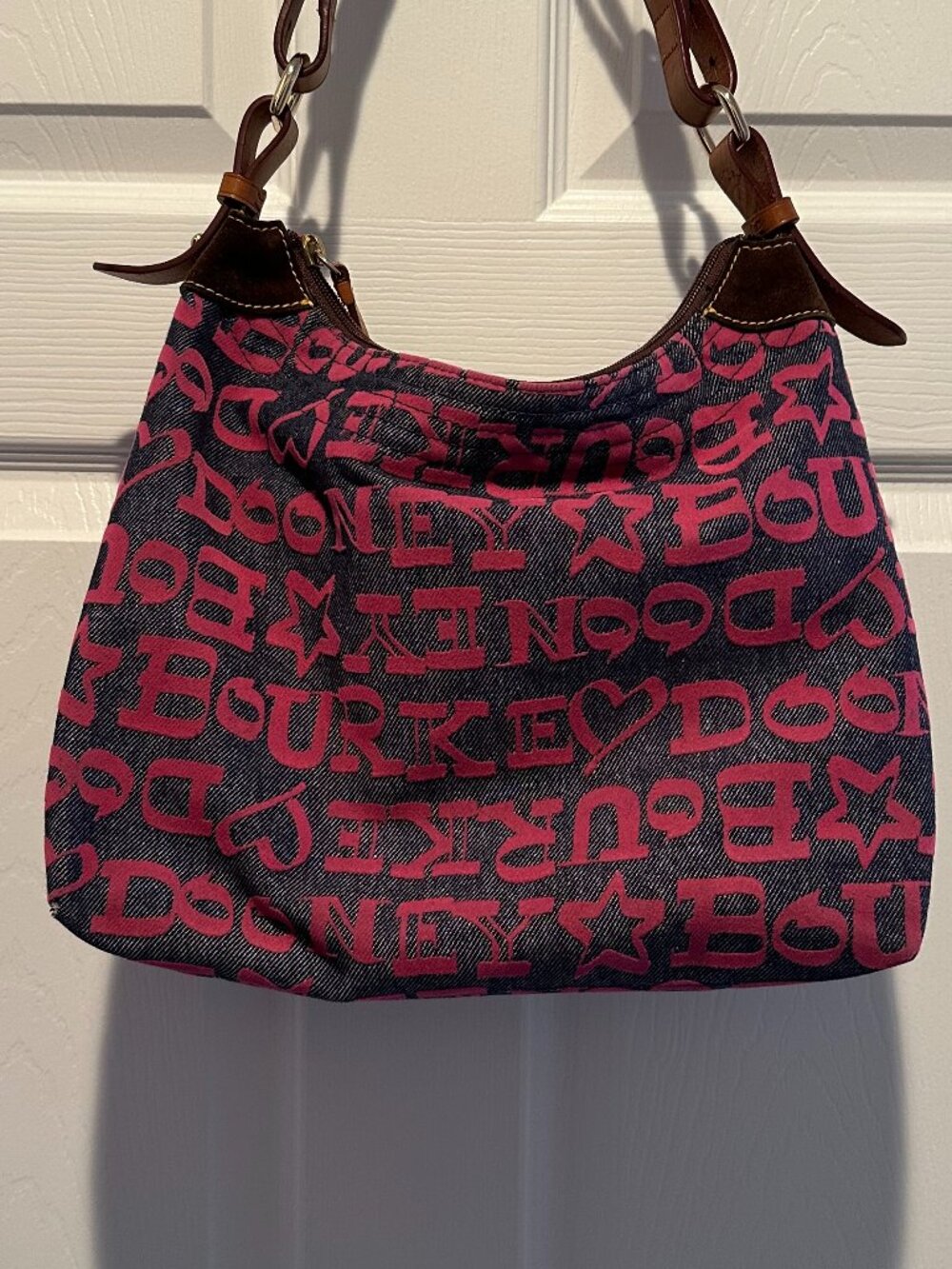 Dooney & Bourke Pink and Navy Logo Hobo Shoulder Bag